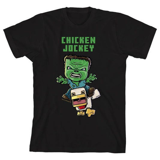A Minecraft Movie Chicken Jockey Youth Black Crew Neck Short Sleeve T-shirt