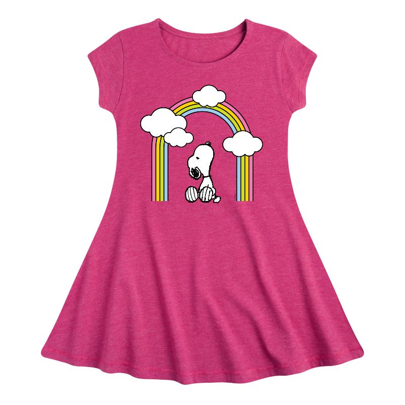 Girls' - Peanuts - Snoopy Looking Up Rainbow Fit & Flair Cap Sleeve Dress