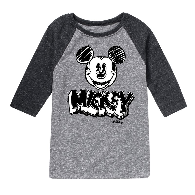 Boys' - Disney - Mickey Mouse Sketched Raglan Graphic T-Shirt