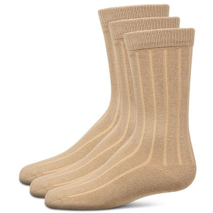 Memoi Boy's 3 Pair Pack Basic Cotton Blend Ribbed Crew Socks