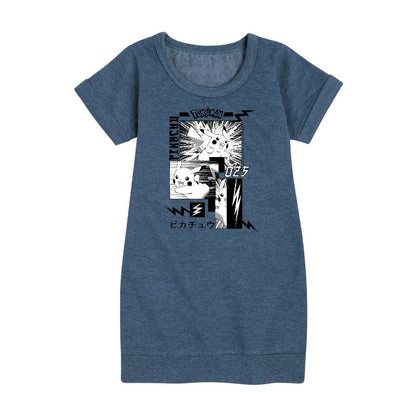 فستان صوف بأكمام قصيرة برسومات مانجا بوكيمون للبنات