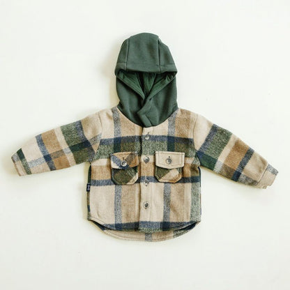 Kids Everest Flannel Long Sleeve Hooded Jacket - Olive + Scout