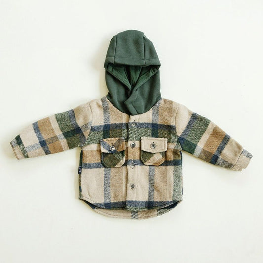 Kids Everest Flannel Long Sleeve Hooded Jacket - Olive + Scout