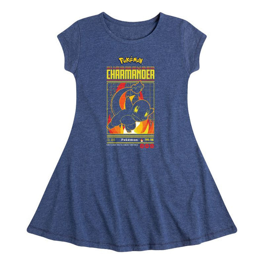 Girls' - Pokémon - Charmander Retro Gamer Fit & Flair Cap Sleeve Dress
