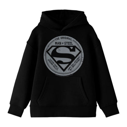 Superman The Original Man Of Steel Long Sleeve Youth Black Hooded Sweatshirt