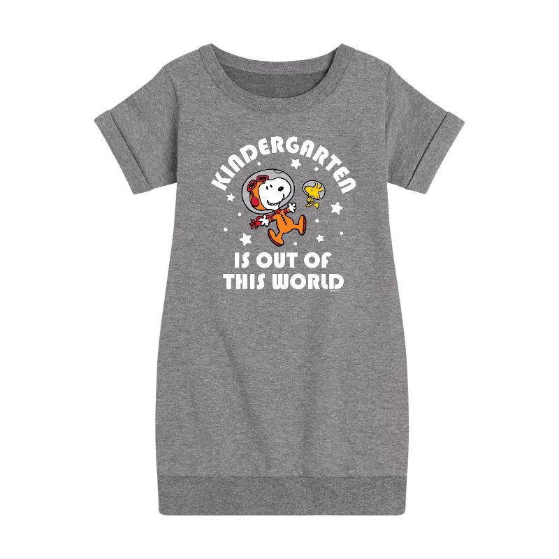 Girls' - Peanuts - Kindergarten Is Out Of This World Graphic Short Sleeve Fleece Dress