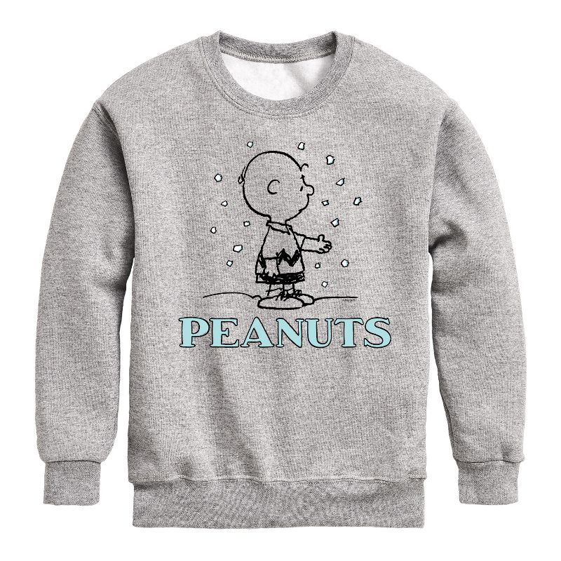 Boys' - Peanuts - Charlie Snow Graphic Long Sleeve Fleece Sweatshirt