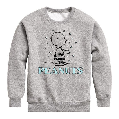 Boys' - Peanuts - Charlie Snow Graphic Long Sleeve Fleece Sweatshirt