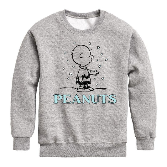 Boys' - Peanuts - Charlie Snow Graphic Long Sleeve Fleece Sweatshirt