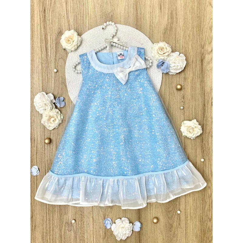 Sparkly Blue Bow Sequin Ruffle Dress Mia Belle Girls