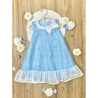 Sparkly Blue Bow Sequin Ruffle Dress Mia Belle Girls
