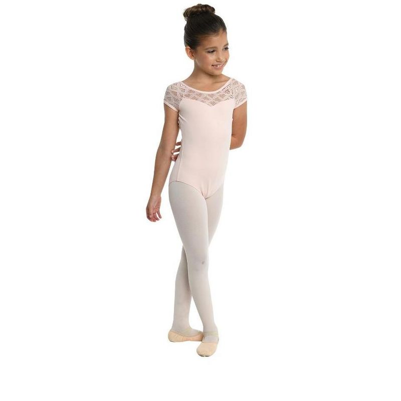 لباس ضيق للفتيات من Danz N Motion Nicolette 23107C بأكمام قصيرة من الدانتيل وظهر على شكل حرف V