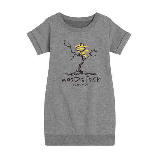 Girls' - Peanuts - Woodstock Estd Graphic Short Sleeve Fleece Dress