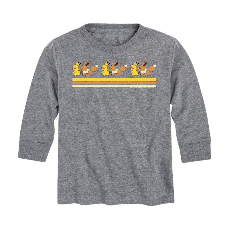 تي شيرت جرافيكي بأكمام طويلة وخطوط كلاسيكية للأولاد - بوكيمون - بيكاتشو إيفي فريندز