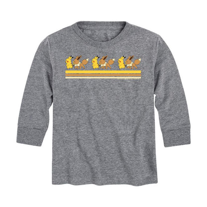 تي شيرت جرافيكي بأكمام طويلة وخطوط كلاسيكية للأولاد - بوكيمون - بيكاتشو إيفي فريندز