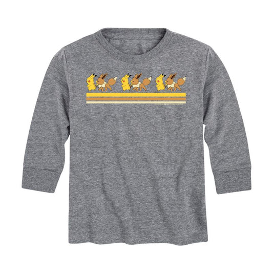 تي شيرت جرافيكي بأكمام طويلة وخطوط كلاسيكية للأولاد - بوكيمون - بيكاتشو إيفي فريندز