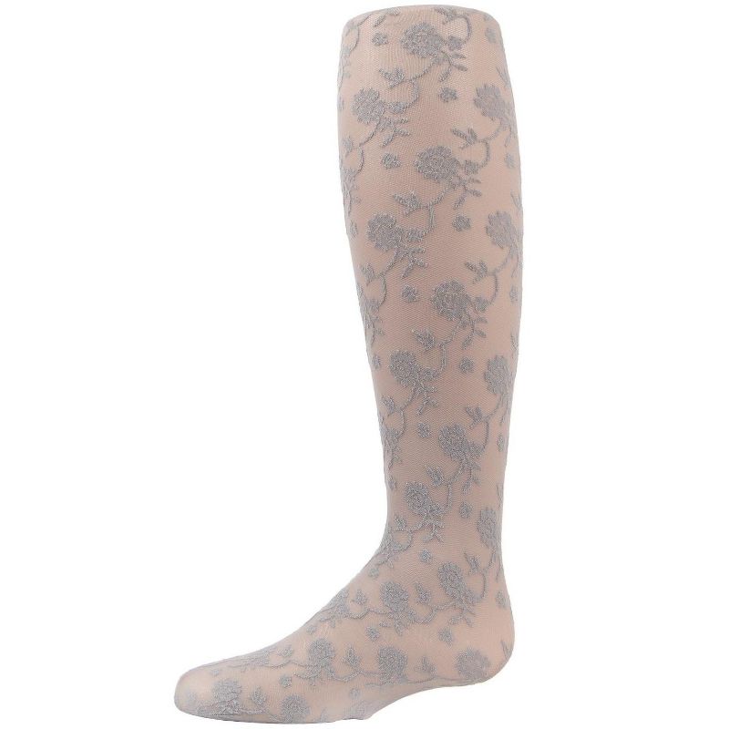 Memoi Girls' Floral Embroidery Roselle Sheer Tights