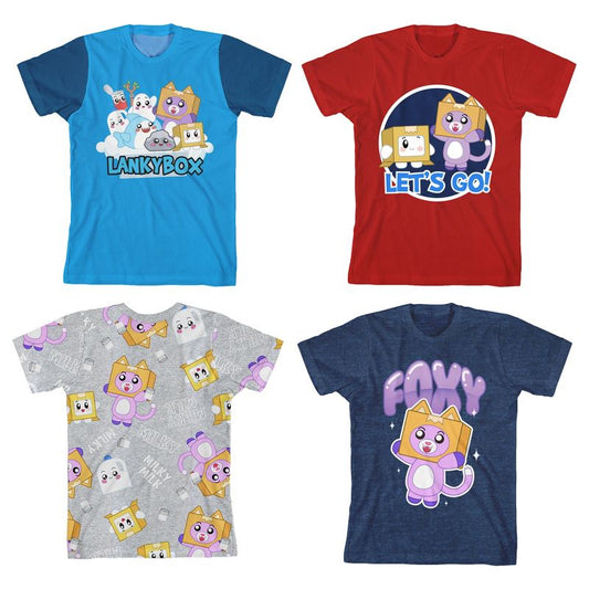 Lanky Box Rainbow Character Art Boy's 4-Pack Crew Neck Short Sleeve T-shirt Set