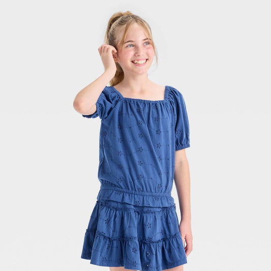 Girls' Short Sleeve Eyelet Top - Cat & Jack™