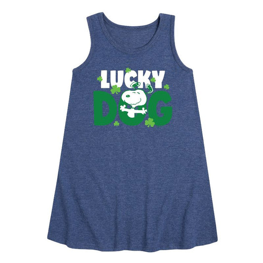 Girls' - Peanuts - Snoopy Lucky Dog Graphic Sleeveless Aline Dress