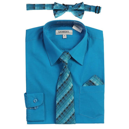 Gioberti Boy's Long Sleeve Dress Shirt and Plaid Tie Accessories Set