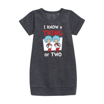 Girls' - Dr. Seuss - I Know A Thing Or Two School Graphic Short Sleeve Fleece Dress