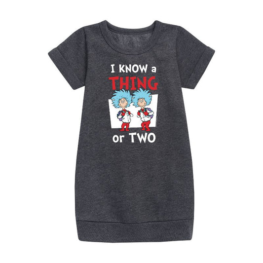 Girls' - Dr. Seuss - I Know A Thing Or Two School Graphic Short Sleeve Fleece Dress