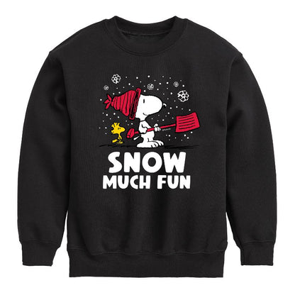 Boys' - Peanuts - Snoopy and Woodstock Snow Much Fun Graphic Long Sleeve Fleece Sweatshirt