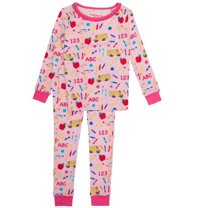 RuffleButts Girls Viscose from Bamboo Ruffle Long Sleeve Pajama Set