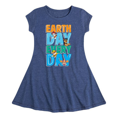 فستان بناتي بأكمام قصيرة بتصميم مناسب وأنيق من باو باترول - Earth Every Day Fit &amp; Flair