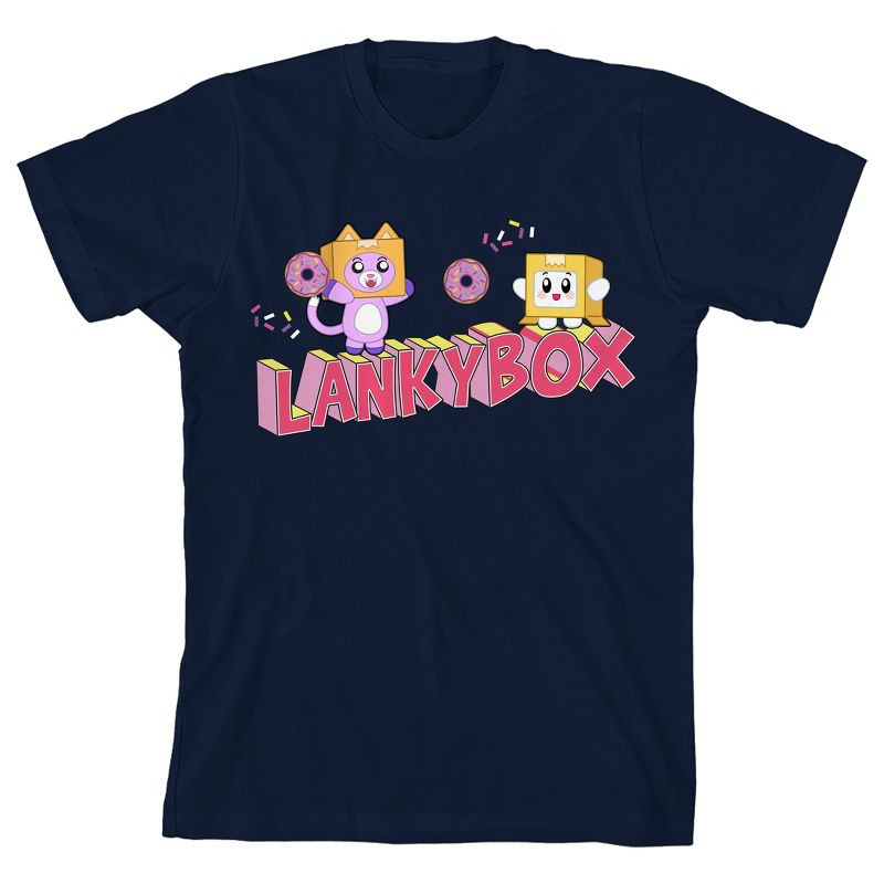 LankyBox Boxy & Foxy Donuts Crew Neck Short Sleeve Navy Heather Boy's T-shirt
