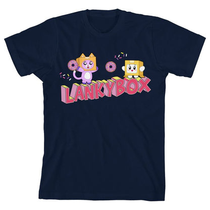 LankyBox Boxy & Foxy Donuts Crew Neck Short Sleeve Navy Heather Boy's T-shirt