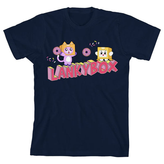 LankyBox Boxy & Foxy Donuts Crew Neck Short Sleeve Navy Heather Boy's T-shirt