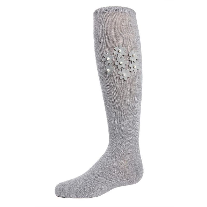 Memoi Floral Pearl Girls Cotton Blend Knee High Socks