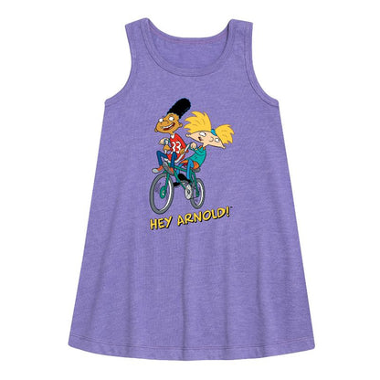 فستان أرنولد وجيرولد المطبوع بدون أكمام بتصميم الدراجة للفتيات - هيا أرنولد!