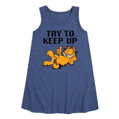 Girls' - Garfield - Try To Keep Up Graphic Sleeveless Aline Dress