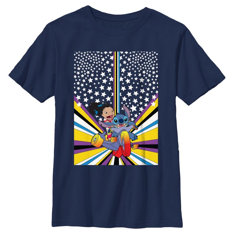 Boy's Lilo & Stitch Friends on Bike Poster T-Shirt