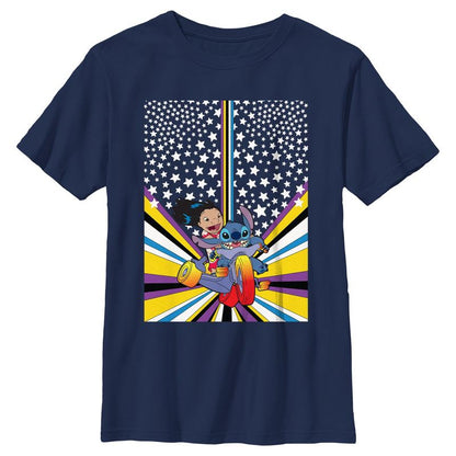 Boy's Lilo & Stitch Friends on Bike Poster T-Shirt
