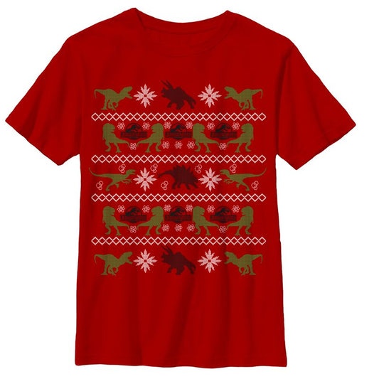 Boy's Jurassic World Ugly Christmas Velociraptor T-Shirt