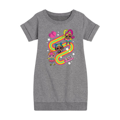 Girls' - LOL Surprise! - Glow Grrrl, Neon QT, & Beats Babe Graphic Short Sleeve Fleece Dress