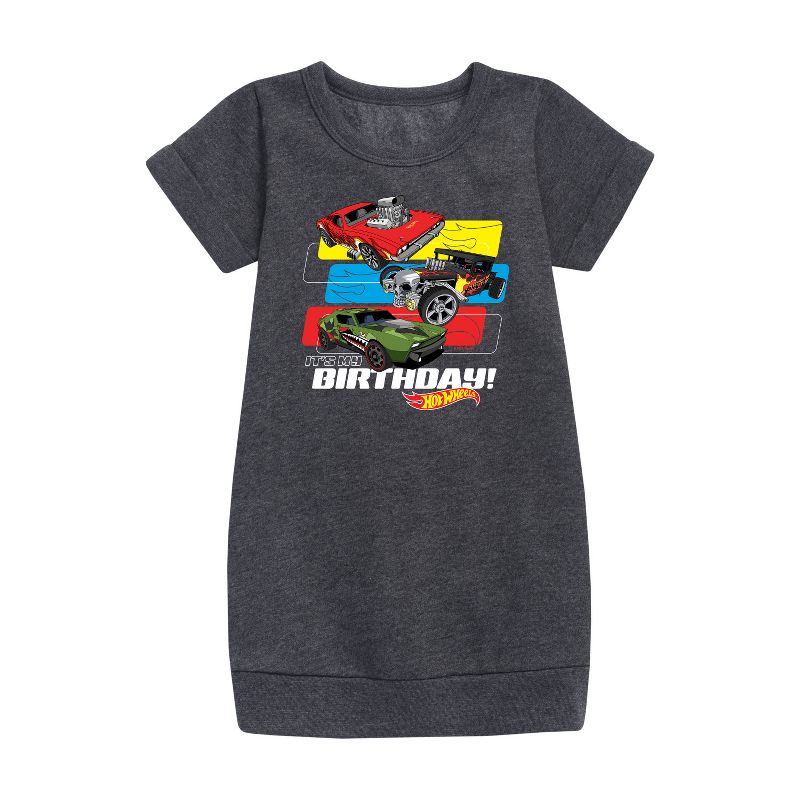 فستان صوف بأكمام قصيرة مطبوع عليه عبارة "Its My Birthday" للفتيات من Hot Wheels
