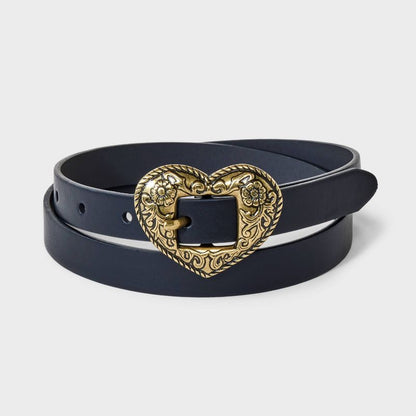 Girls' Western Heart Buckle Belt - art class™ Black/Gold