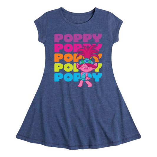 Girls' - Trolls - Poppy Stacked Name Fit & Flair Cap Sleeve Dress