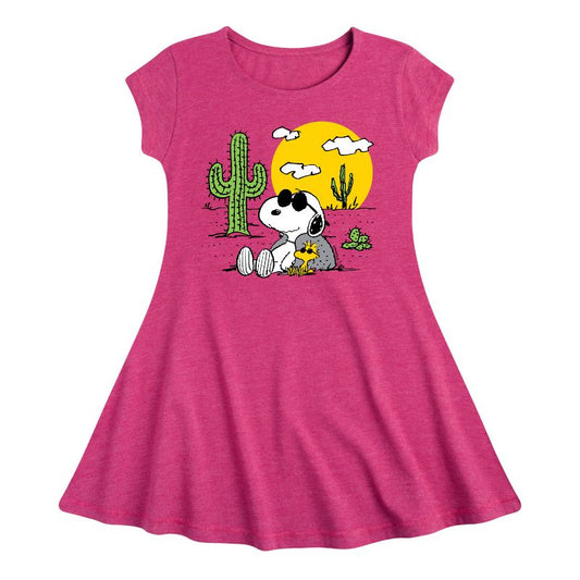 Girls' - Peanuts - Snoopy & Woodstock Fit & Flair Cap Sleeve Dress