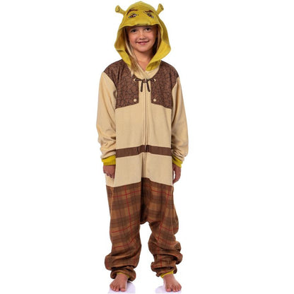 DreamWorks Shrek Boys' Character Union Suit Sleep Hooded Pajama Beige