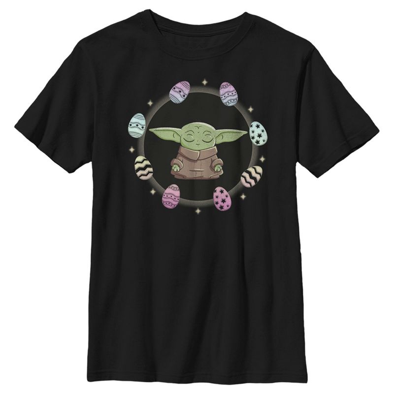 Boy's Star Wars The Mandalorian Grogu Easter Egging Around T-Shirt
