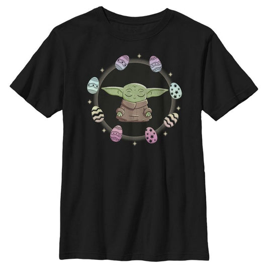 Boy's Star Wars The Mandalorian Grogu Easter Egging Around T-Shirt