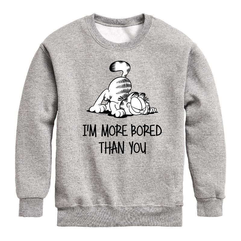 Boys' - Garfield - More Bored Than You Graphic Long Sleeve Fleece Sweatshirt