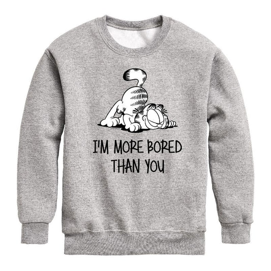 Boys' - Garfield - More Bored Than You Graphic Long Sleeve Fleece Sweatshirt