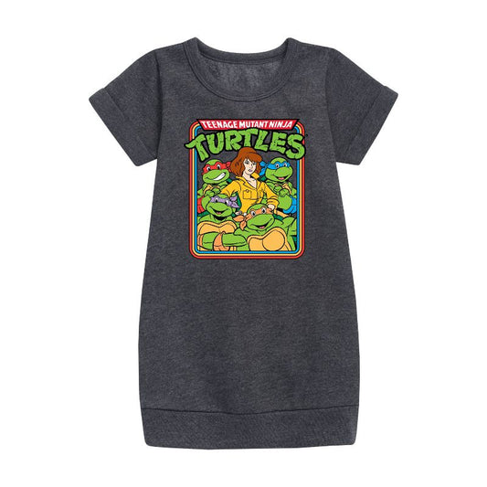 Girls' - Teenage Mutant Ninja Turtles - Retro Group April Graphic Short Sleeve Fleece Dress